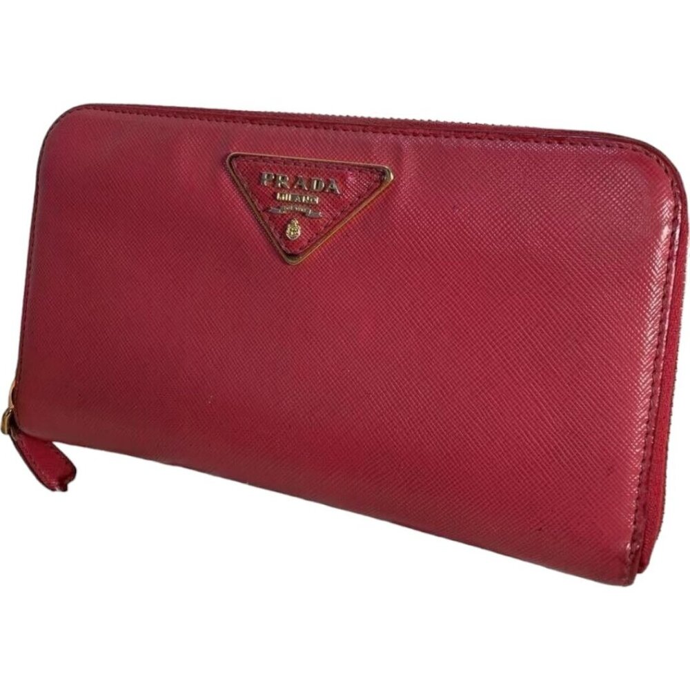229164P (S2) Prada Wallet Long Round Zipper Pink Leather